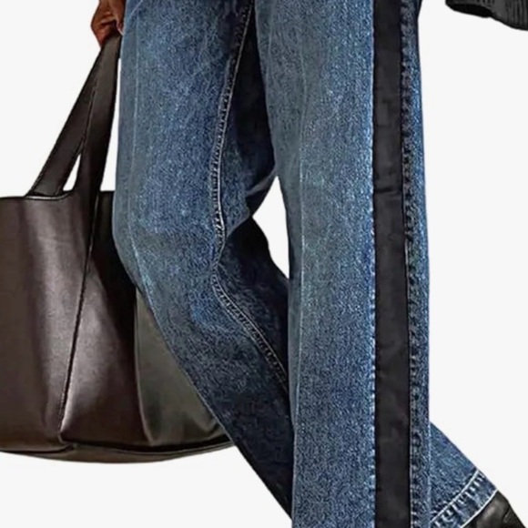Huang Denim - Huang's Women's High-Rise Wide Leg Jeans with Side Stripe